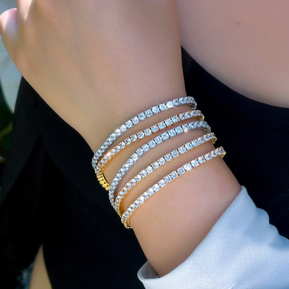 European and American single-row diamond 3mm hip-hop tennis bracelet with full diamonds a unique and rare design featuring ultra-shiny zirconia jewelry