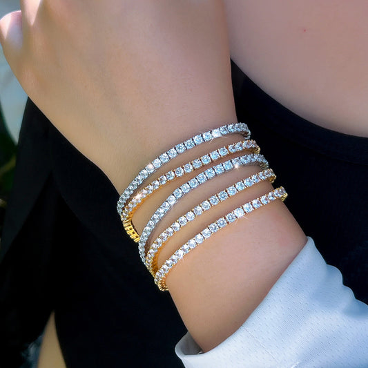 European and American single-row diamond 3mm hip-hop tennis bracelet with full diamonds a unique and rare design featuring ultra-shiny zirconia jewelry