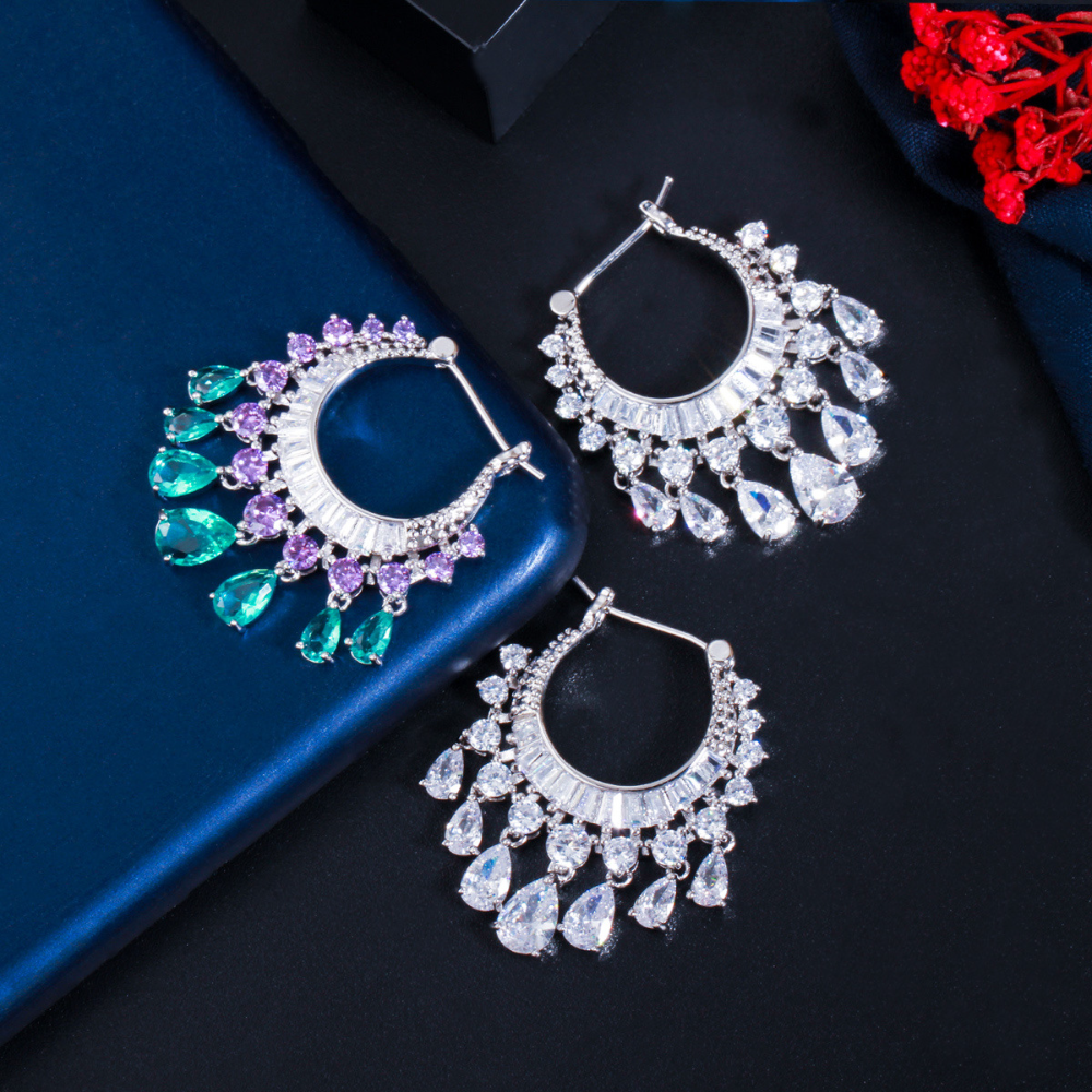 Newly released stylish round circle drop zirconia fringes for women's earrings fashionable fairy ear pendants with ear clasps