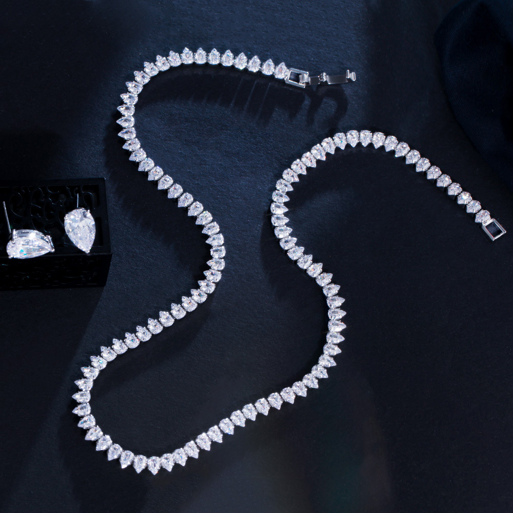 European and American brides' jewelry - zircon lock chain set for two pieces - women's wedding dress formal dress personalized necklace earrings jewelry set chain