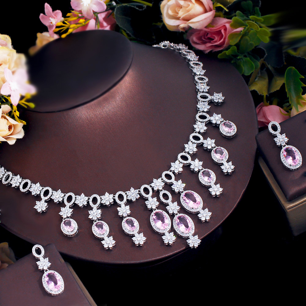 Diamond chandelier earrings and necklace set for wedding banquet - complete with zirconia - bridal wedding dress jewelry set with chain