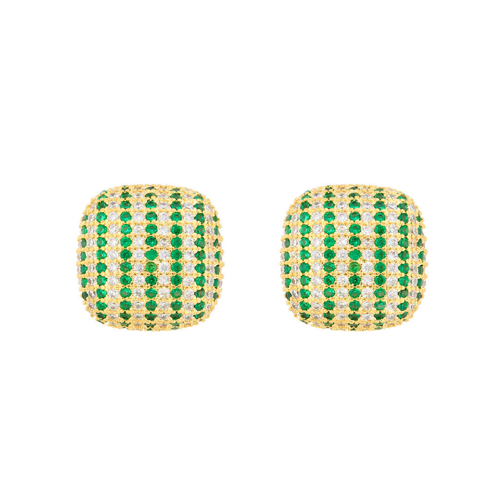 S925 silver filigree vintage high-end geometric earrings with elegant micro-set zirconia checkerboard design
