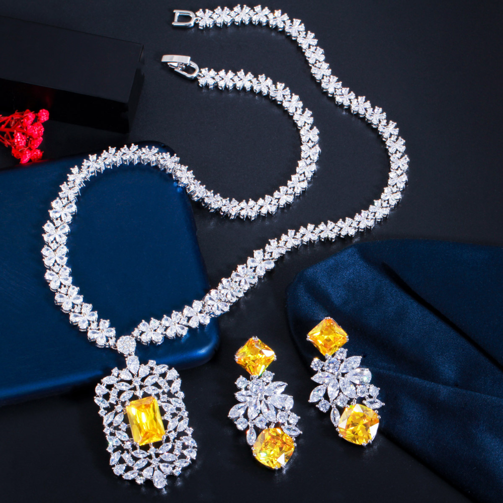 Korean-style bridal zircon necklace earrings and chain set for wedding banquet evening party and party wear set of jewelry