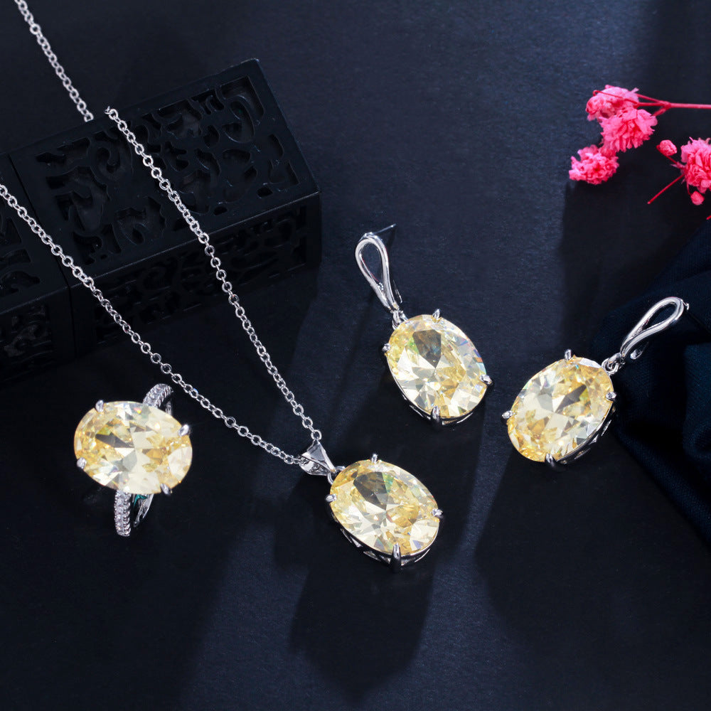 Ins Cool Style Necklace Earrings - Elegant Luxurious, Small-Scale Minimalist Zirconia Drop Earrings Ring Set Three-Part Chain