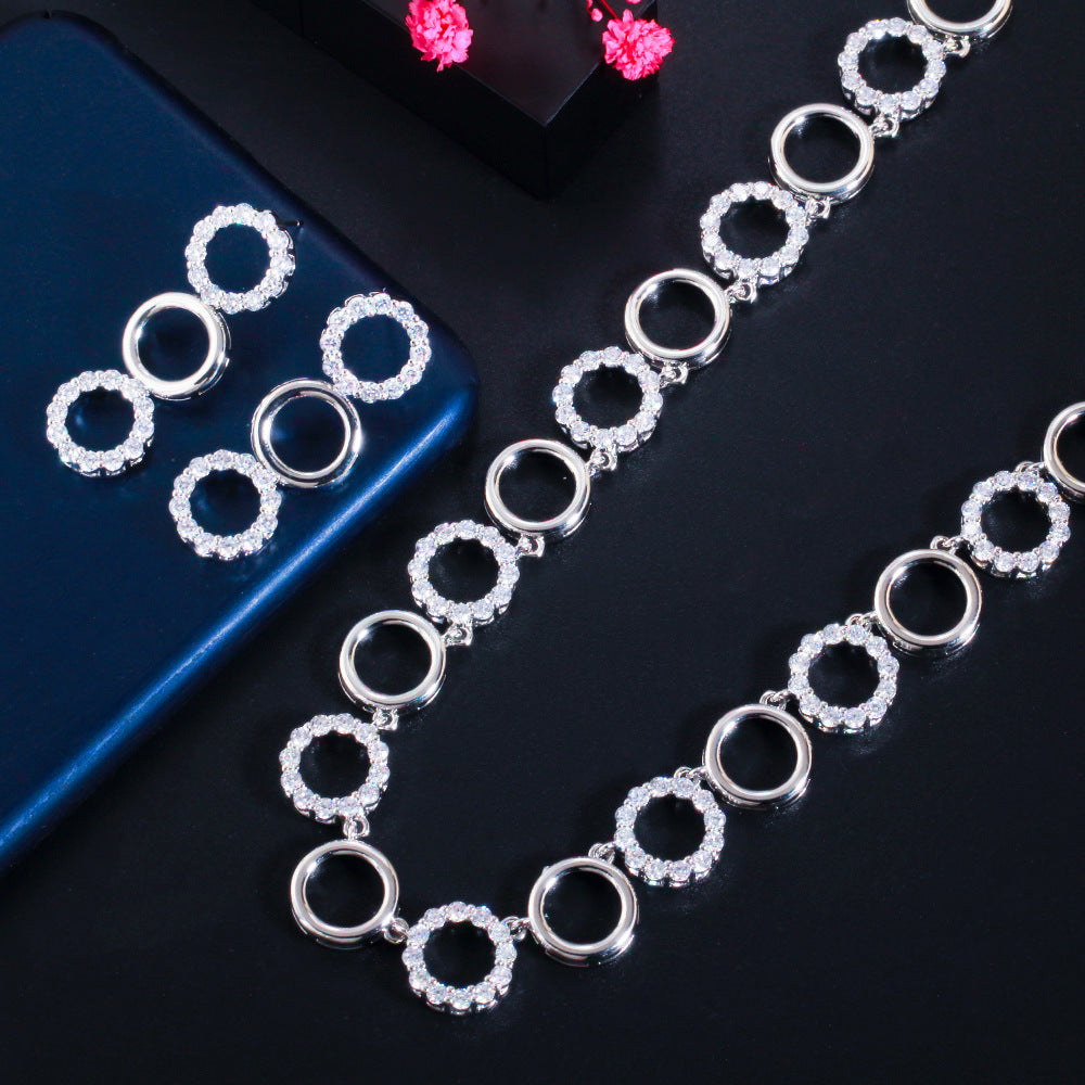Geometric circular necklace and earring set - simple bridal gown accessories