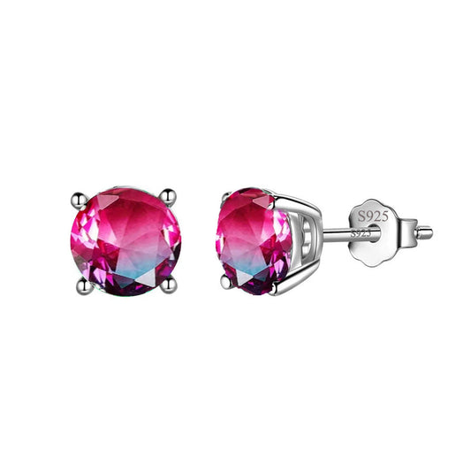 European and American cross-border luxury classic four-prong small stud earrings with round gradient tourmaline stone 8MM fashionable earrings