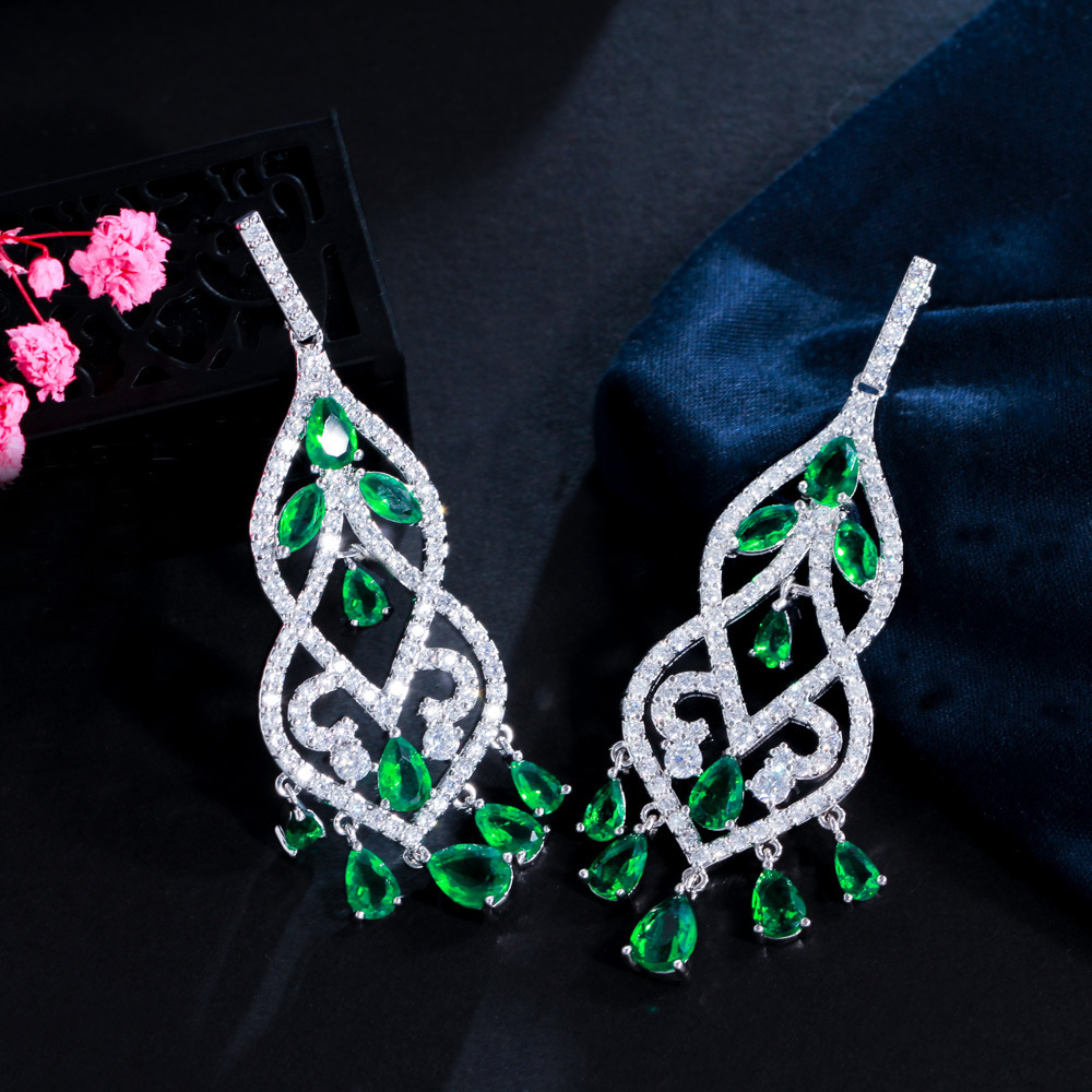 European-style fashionable long fringed earrings with AAA quality zirconia bridal earrings for women ear accessories