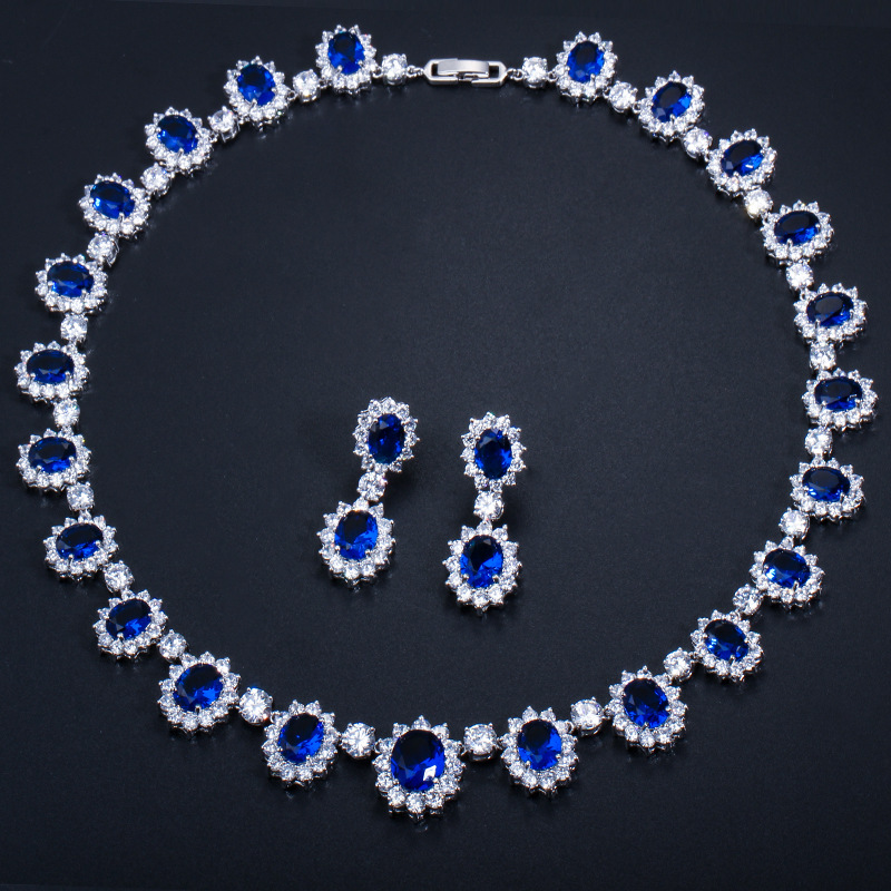 European and American formal evening dress set chain with AAA zirconia wedding earrings and necklace set - jewelry set