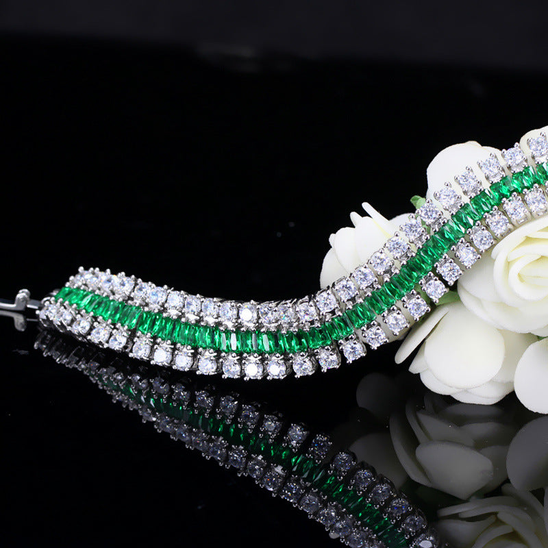European and American fashion electroplated genuine gold zirconium watch chain - three-row bracelet