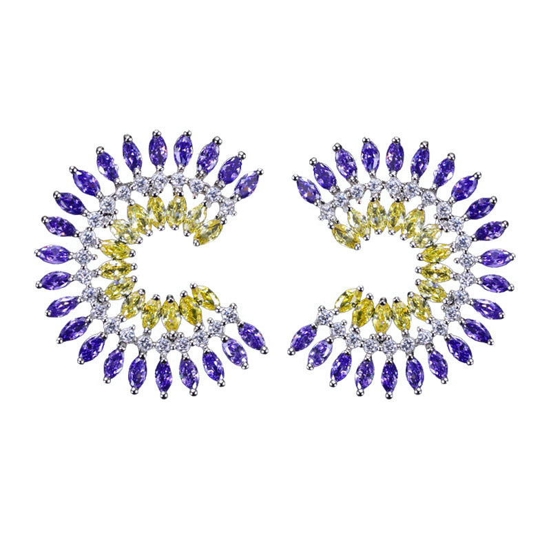 Korean-style earrings - Fashionable and versatile high-end and shiny zirconia earrings personalized diamond-studded Korean ear studs