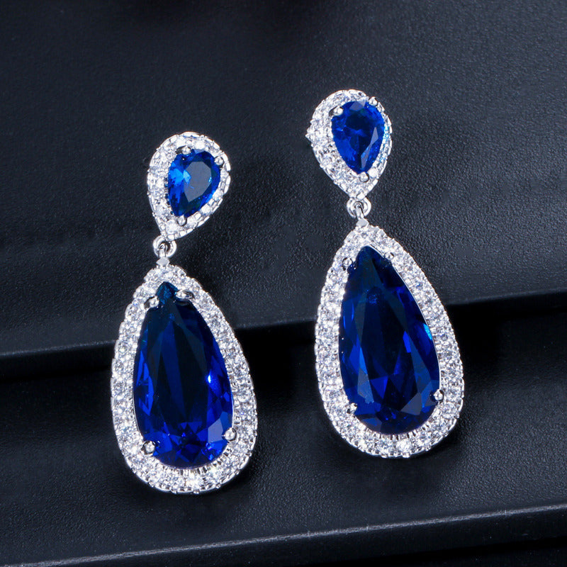 European and American classic drop earrings Tiny-set zirconia long earrings Wedding accessories for formal events