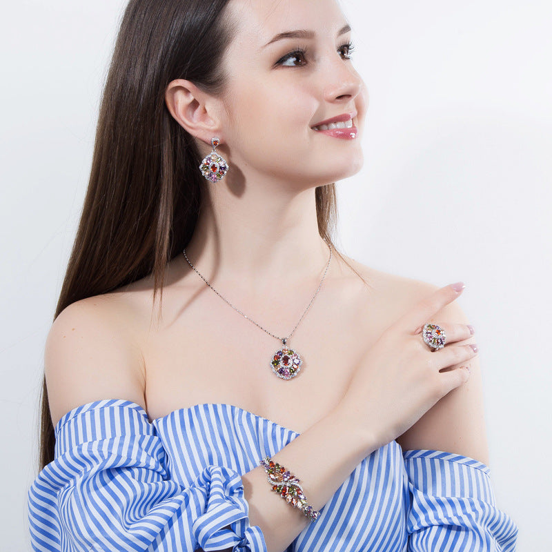 Best-selling high-end three-piece jewelry set - European-style necklace ring and earrings accessory set