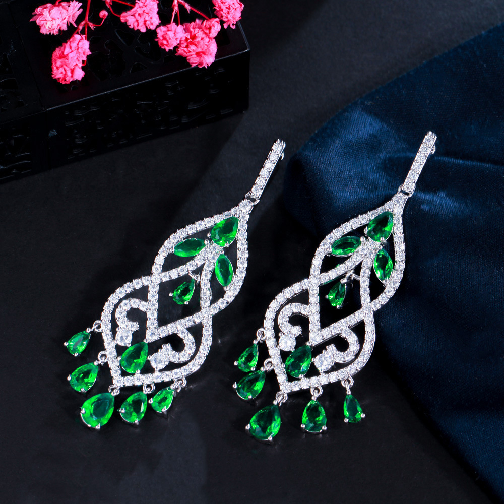 European-style fashionable long fringed earrings with AAA quality zirconia bridal earrings for women ear accessories