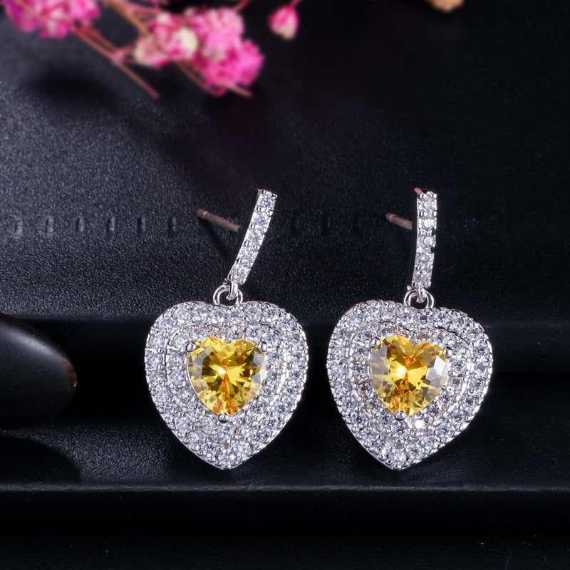 Korean-style heart-shaped silver stud earrings Korean-style 925 sterling silver high-end micro-set zirconia earrings