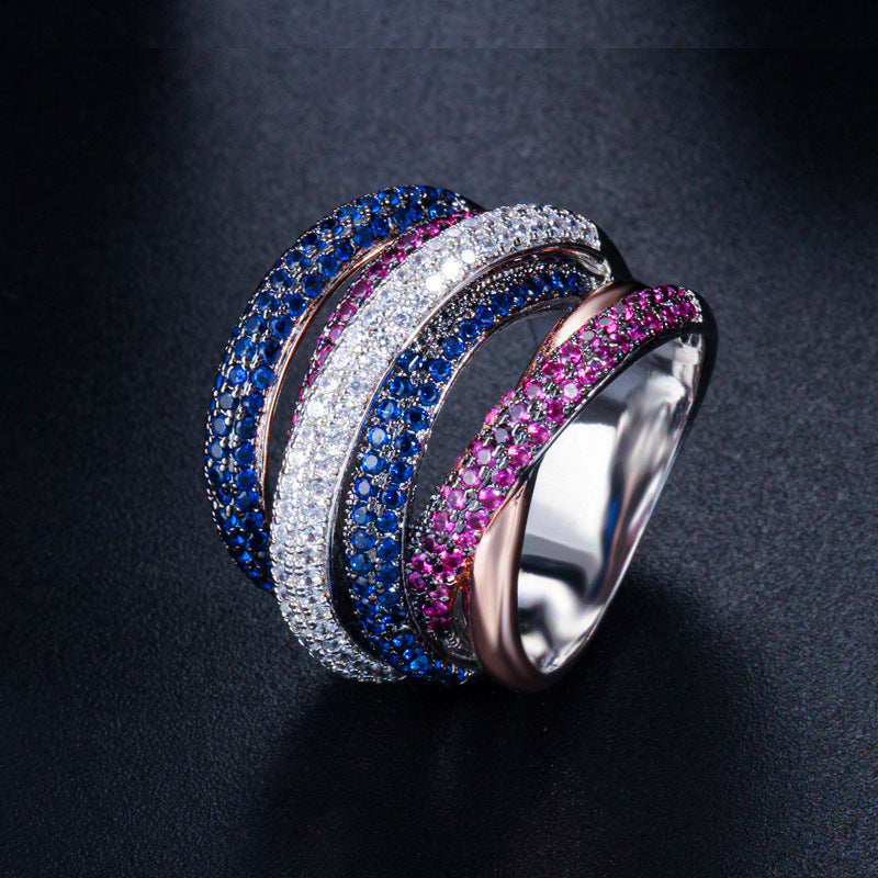European and American personalized creative ring with micro-set five-row AAA zirconia stonesGuaranteed color stability