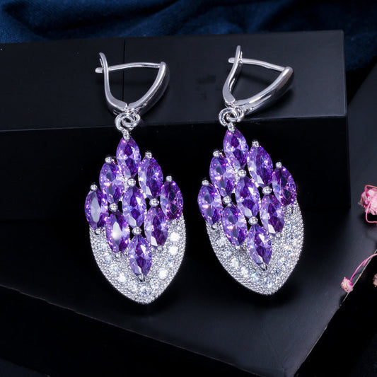 Multiple colors available. European/American long-style earrings with fashionable zirconia Ideal for formal occasions as an accessory for formal gowns