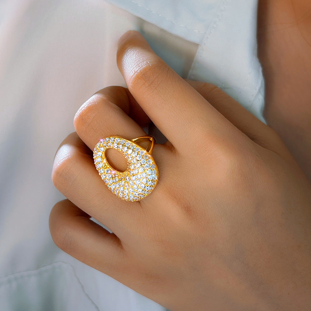 European and American fashion micro-set zirconia open-ended ring luxurious and elegant with open electroplated 18K gold finger ring accessory for hands
