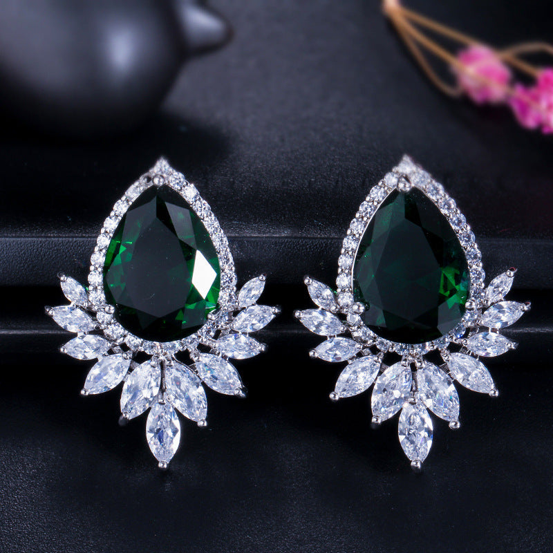 High-end fashionable drop-shaped AAA zircon gemstone earrings