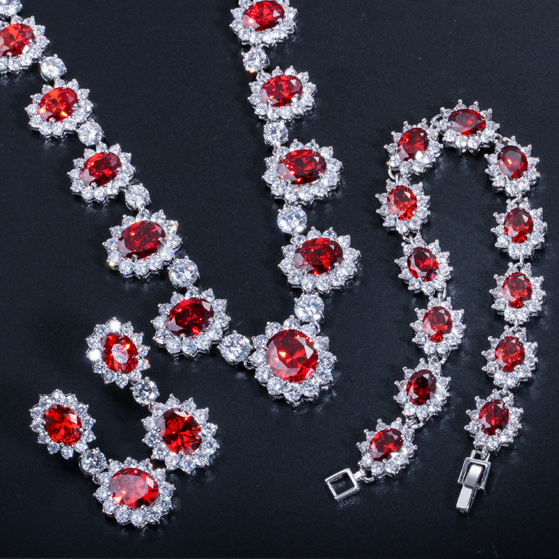 European and American brides' wedding wedding dress banquet jewelry set Micro-set AAA zirconia earrings necklaces and bracelets set