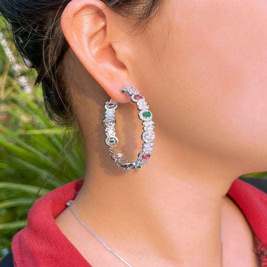 French-style INSYL luxury retro multi-colored pave-diamond ear cuffs minimalist style rainbow zirconia ear studs hip-hop style earrings jewelry set