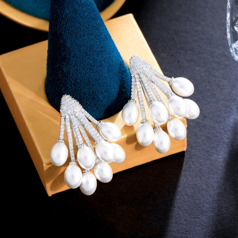 Korean Dongamantown Baroque Pearl Earrings - Trendy Ins Style French Retro Charm with Precious Set Zirconia and Pearl Earrings