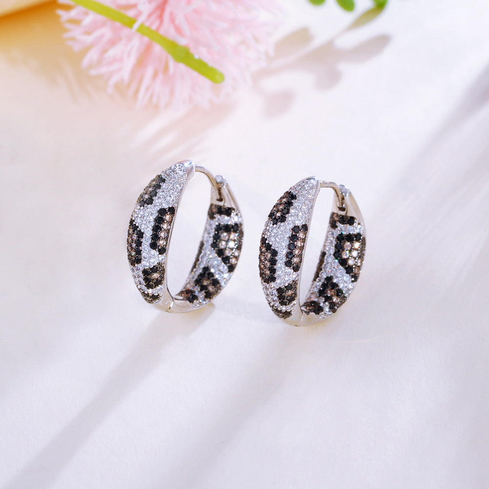 European and American style personalized light luxury snake pattern and leopard pattern micro-set zirconia ear studs in two-color electroplating with full-diamond embellishments double-color electroplated ear jewelry