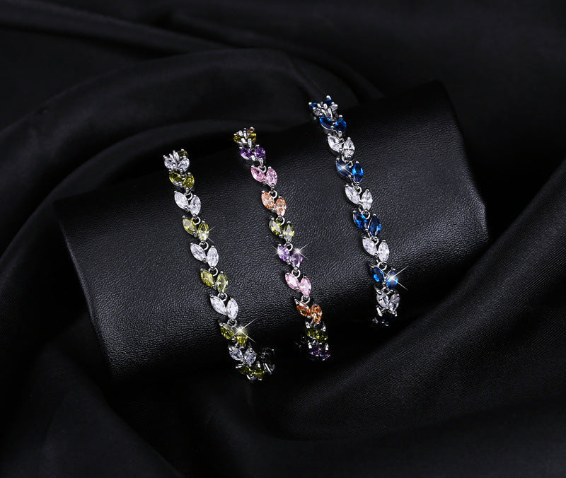 Korean version fashionable jewelry bracelet with small leaves and AAA-quality zircon stones size17.8cm