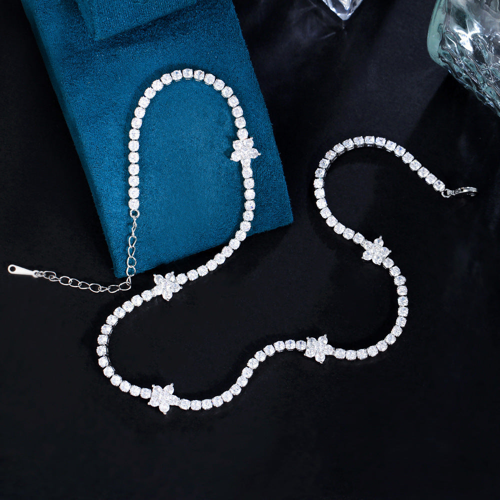 Ins-style niche and minimalist luxury jewelry featuring micro-set zirconia and full-diamond flowers A tennis bracelet necklace with small flowers