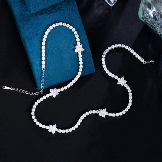 Ins-style niche and minimalist luxury jewelry featuring micro-set zirconia and full-diamond flowers A tennis bracelet necklace with small flowers