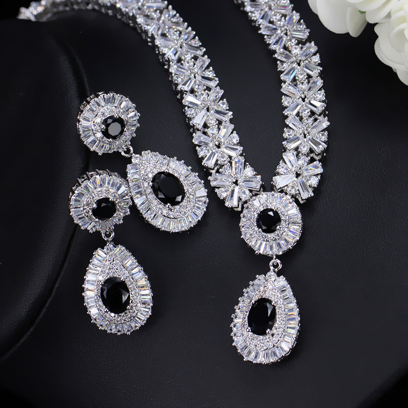 Bride's banquet set - Pure handcrafted copper necklace set with AAA quality zirconia stones - Simple and elegant style