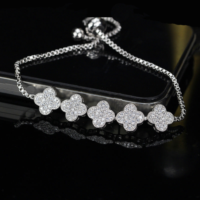 Korean-style fashionable lucky four-leaf clover zircon bracelet - eco-friendly electroplated full-diamond jewelry accessory