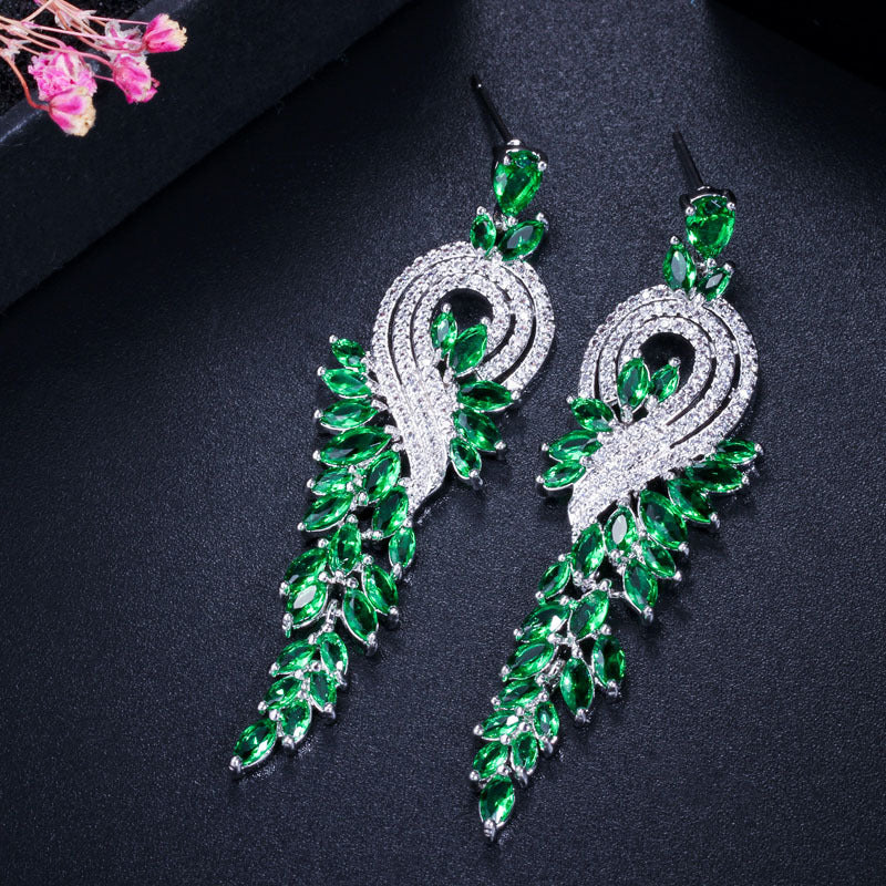 18K genuine gold electroplated long fringed earrings AAA zirconia with brilliant luster and diamond-studded earrings as a piece of jewelry