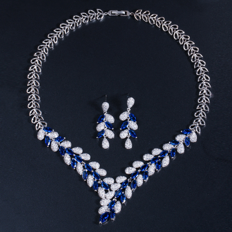 High-end zirconia two-piece bridal banquet earrings and necklace set accessory