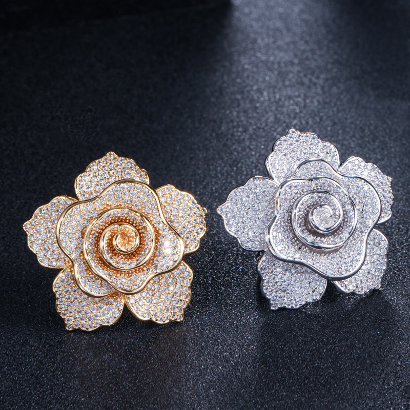 European and American fashion-inspired rose flower hand chain and ring set with full-set of zirconia jewelry