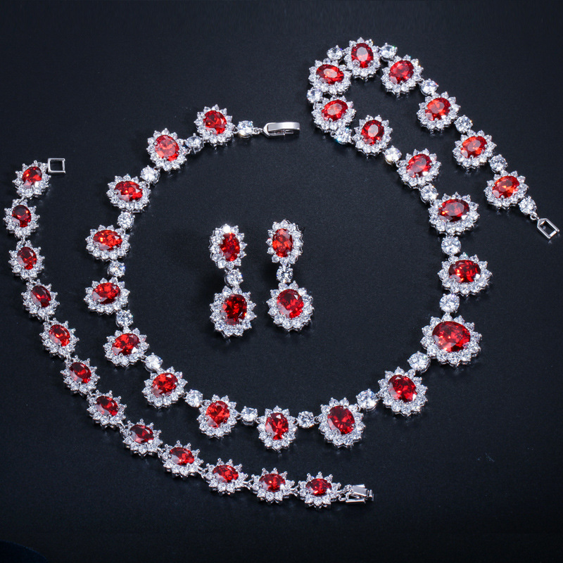 European and American brides' wedding wedding dress banquet jewelry set Micro-set AAA zirconia earrings necklaces and bracelets set