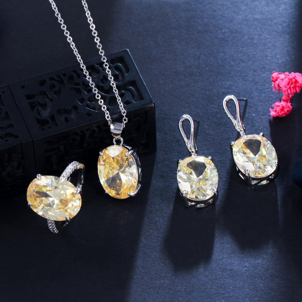 Ins Cool Style Necklace Earrings - Elegant Luxurious, Small-Scale Minimalist Zirconia Drop Earrings Ring Set Three-Part Chain
