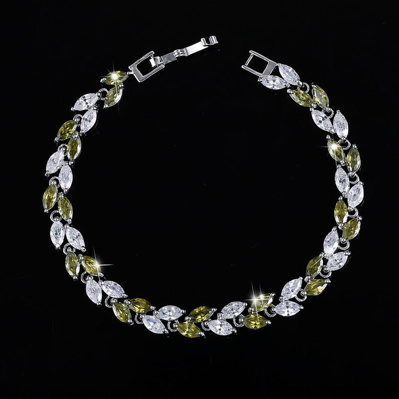 Korean version fashionable jewelry bracelet with small leaves and AAA-quality zircon stones size17.8cm