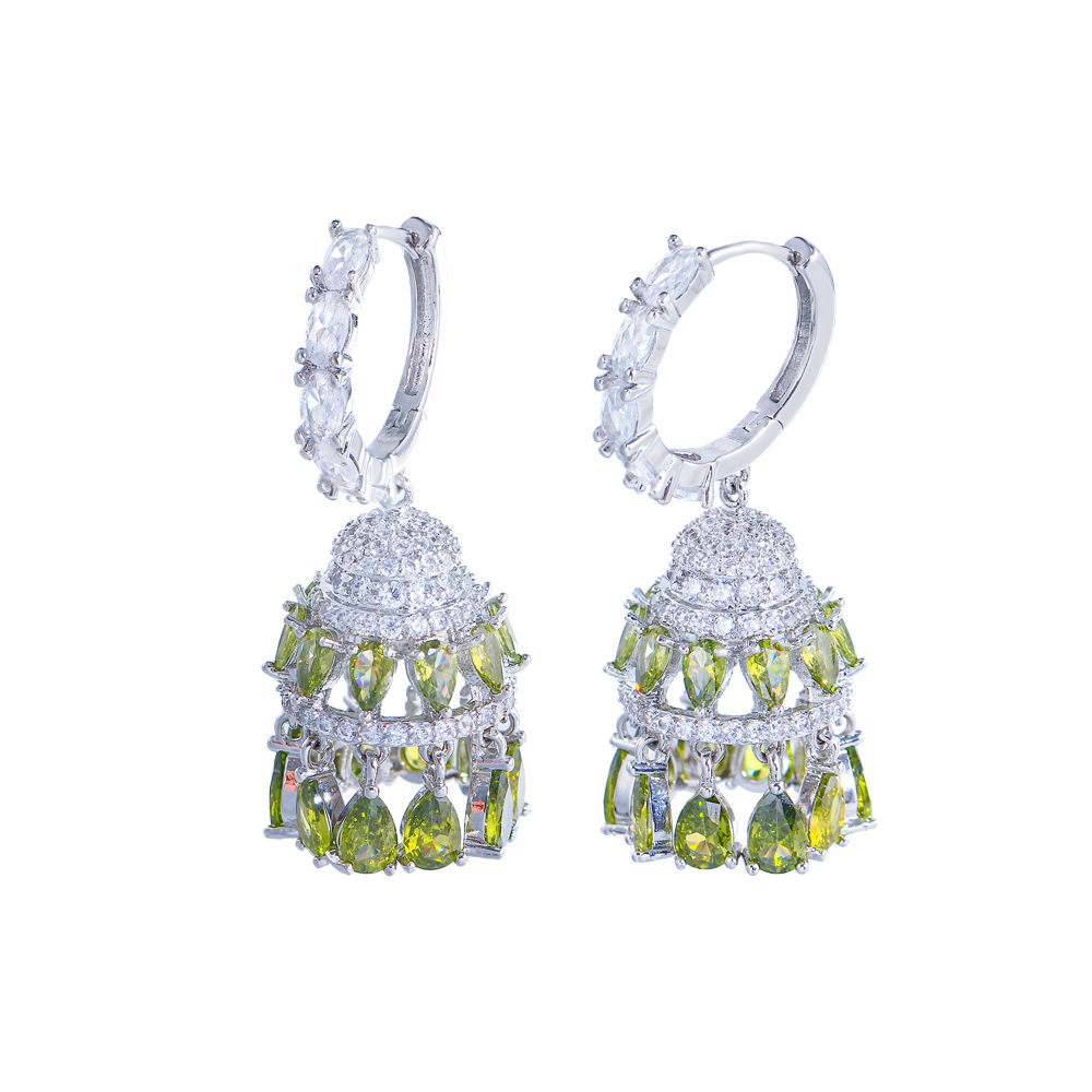 European Heavy Industry Luxurious Retro Court Style Zircon Earrings with Full-Diamond Tassels and Hollow Bell-shaped Hanging Chimes Ear Accessories