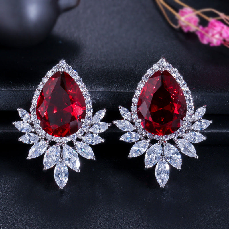 High-end fashionable drop-shaped AAA zircon gemstone earrings