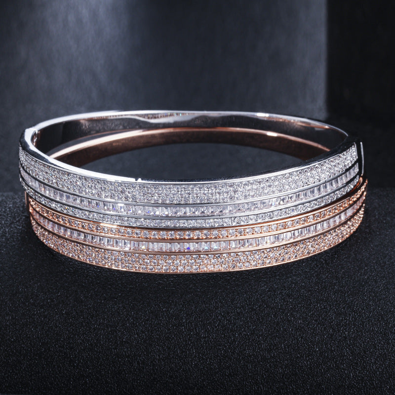 European and American style elegant spring clasp women's bracelet Precisely set three-row AAA zirconia jewelry piece