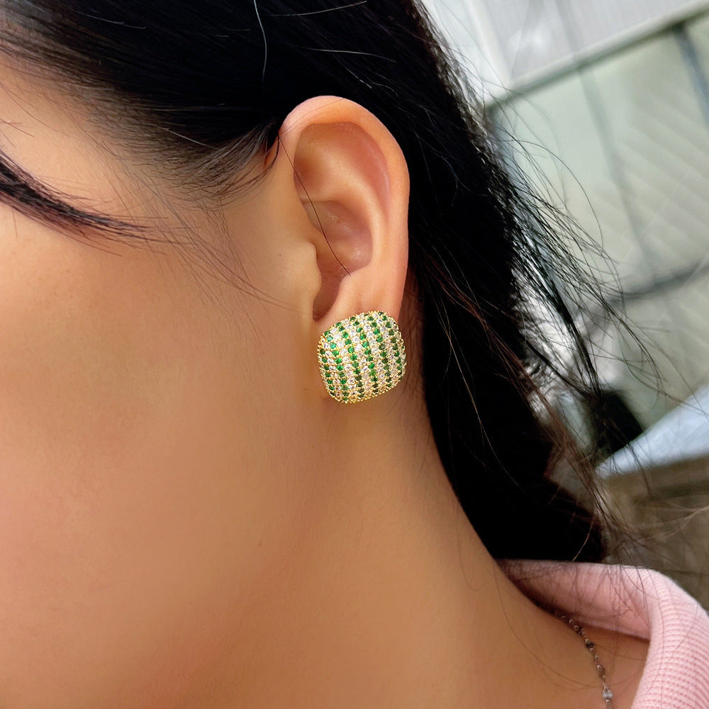 S925 silver filigree vintage high-end geometric earrings with elegant micro-set zirconia checkerboard design