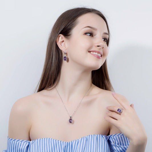 Korean version high-end fashionable chain set - zircon necklace, ring and earrings jewelry set