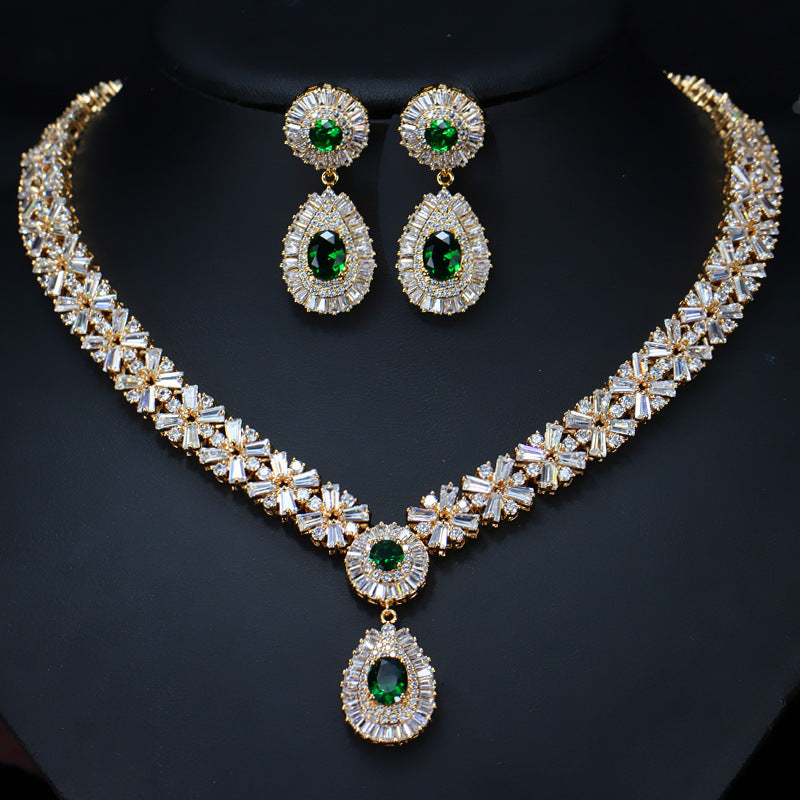 European and American fashion suit set - AAA zirconia necklace and earrings set of two pieces