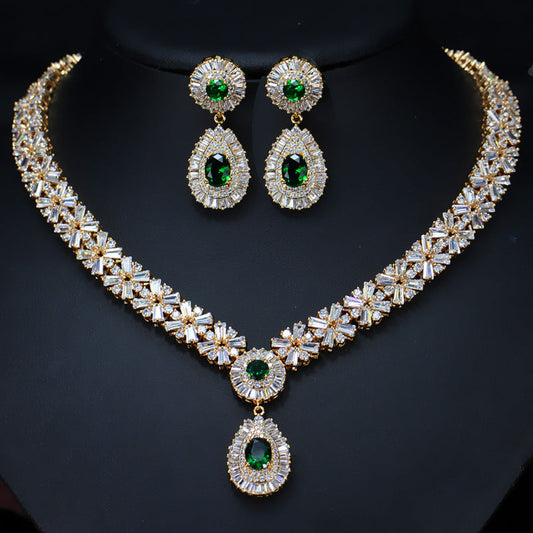 European and American fashion suit set - AAA zirconia necklace and earrings set of two pieces