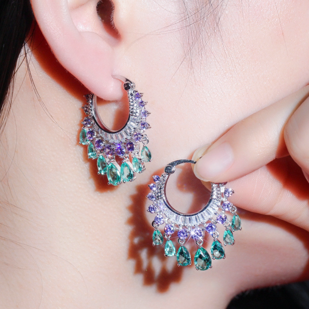 Newly released stylish round circle drop zirconia fringes for women's earrings fashionable fairy ear pendants with ear clasps