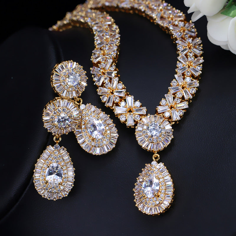 European and American fashion suit set - AAA zirconia necklace and earrings set of two pieces