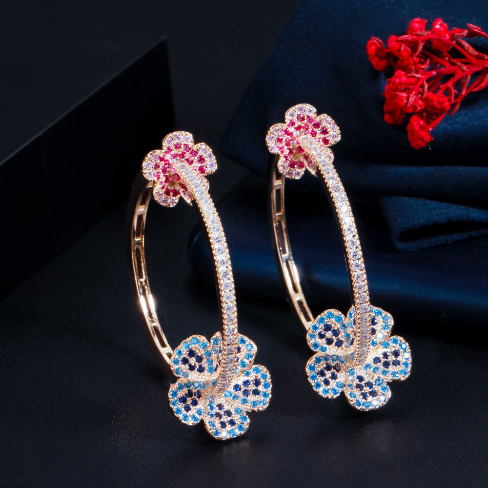 2021 New Model European Heavy Industry Flower Earring Set - Gold-plated with Yellow Brass and Precious Zirconia Inlay - Ear Ring for Women - Located in Dongdaemun South Korea