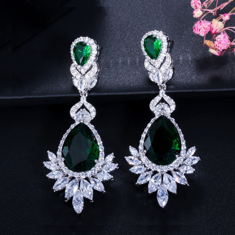 Korean version ultra-shiny micro-set AAA zirconia drop earrings earpiece
