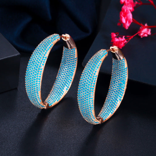 Blue Dream Ear Ring - Excessively Expansive European Style Ornate Yellow Brass Set with Zirconia Stones - Retro-Inspired Feminine Earrings - Earring Gift