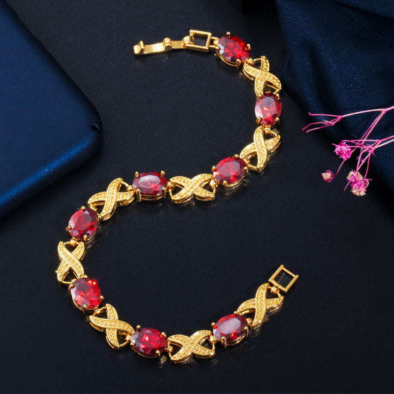 European and American minimalist and fashionable women's hand accessories high-grade AAA zirconia hand chain genuine gold electroplated